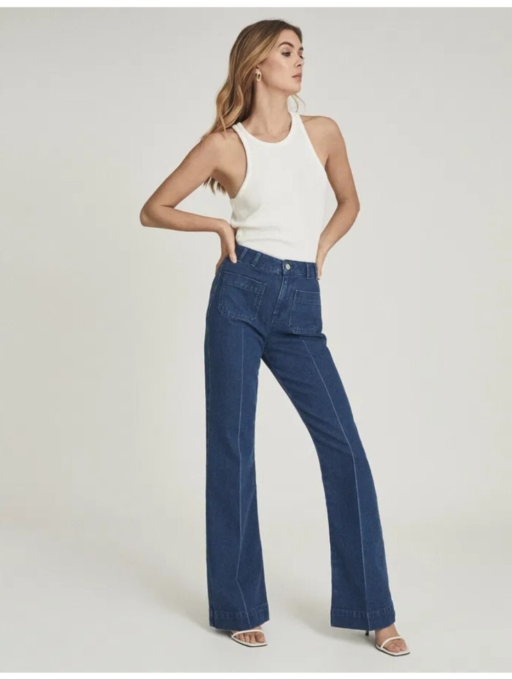NWT Reiss $285 Isa High Rise Flared Jeans Size 27 Blue
